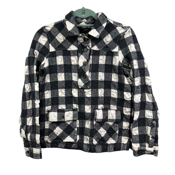 J. Crew Womens Flannel Wool Blend Shirt Plaid Flap Pockets Black Gray Size TM‎ - Picture 1 of 5